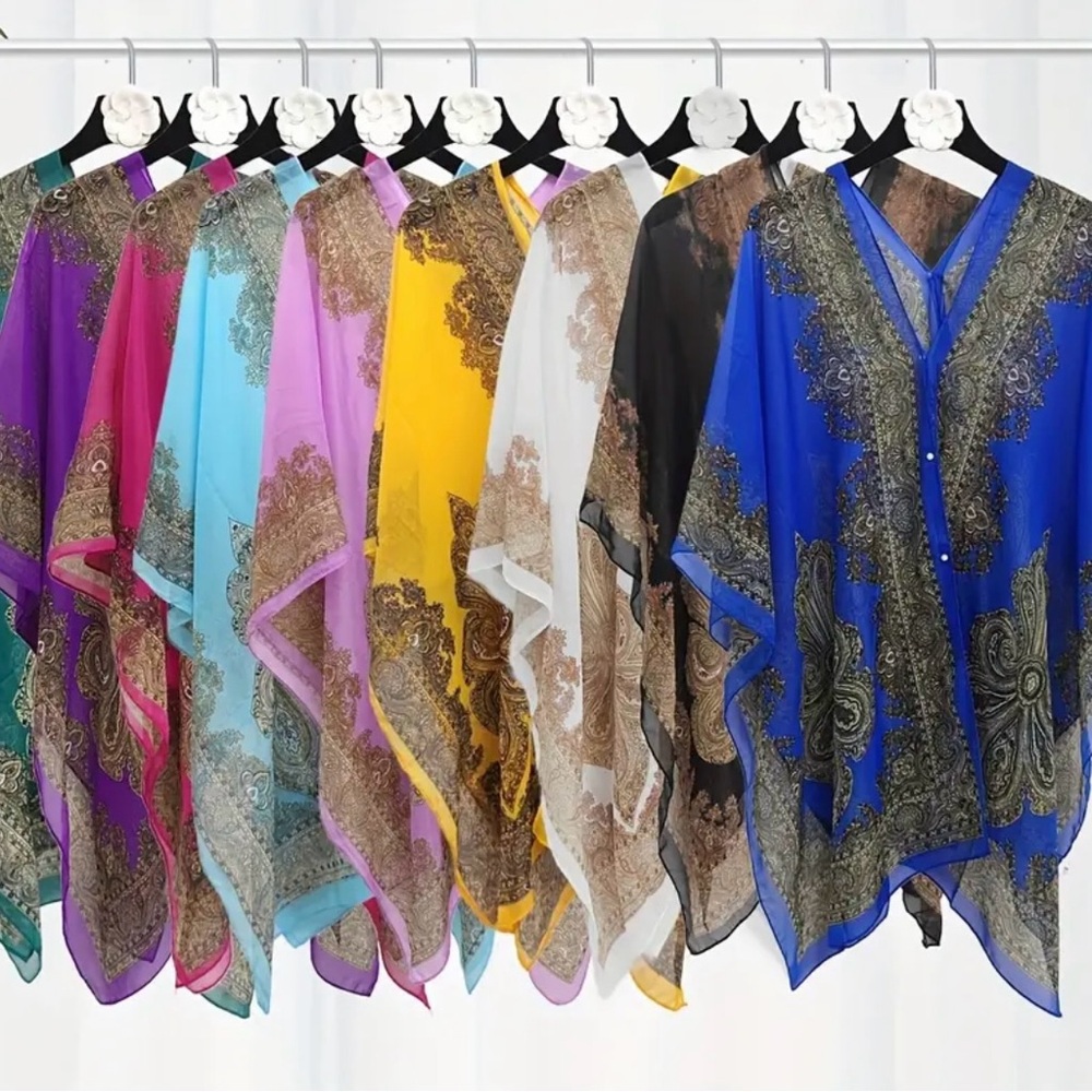 Lightweight Chiffon Shawl Scarf Jacquard Beach Cover-Up - Picture 7 of 10